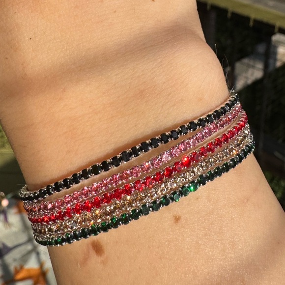 5 piece silver elastic Multicolor rhinestone bracelet set NEW - Picture 8 of 9
